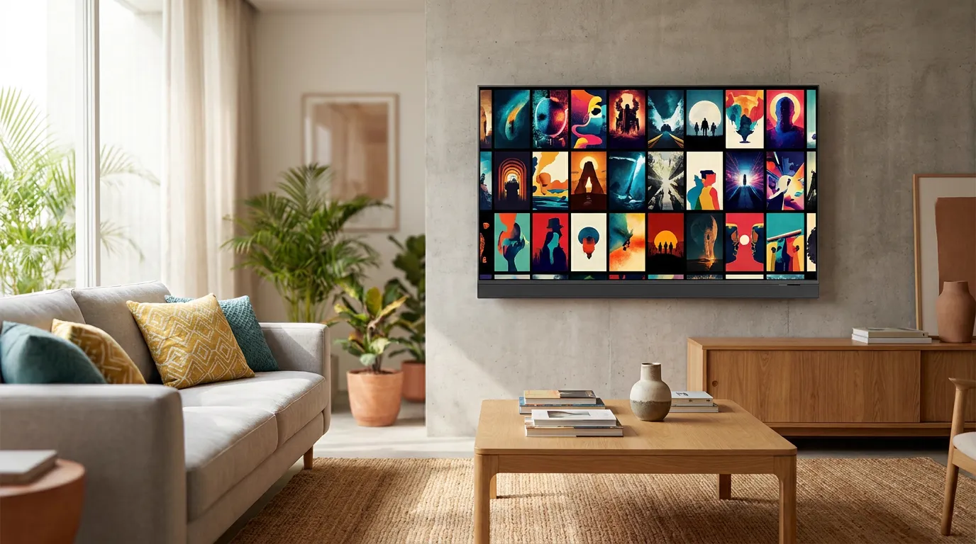 Sala brasileira moderna com Smart TV Samsung montada na parede