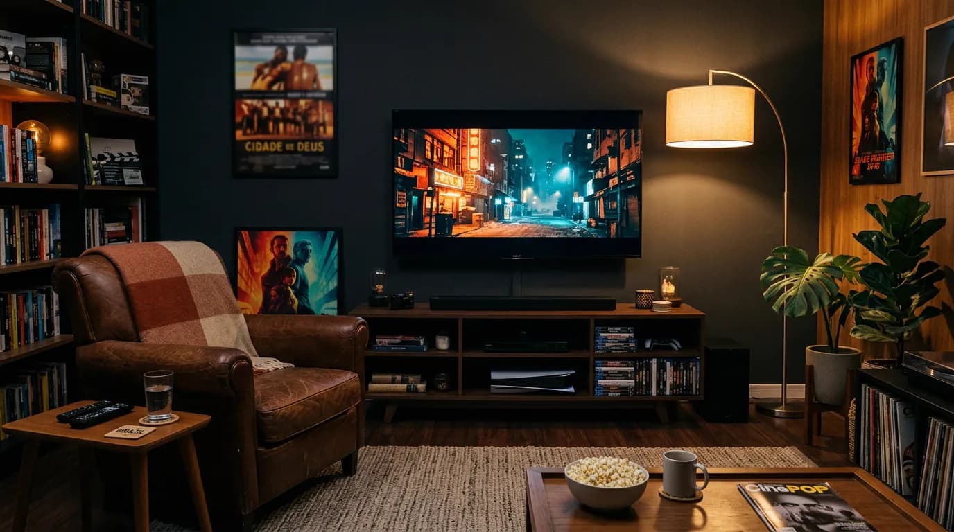 Sala brasileira moderna com Smart TV Sony montada na parede